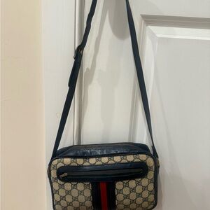 Gucci Beige and Navy Men's Messenger Bag